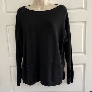 FLORA ASHLEY Black Womens Soft Boxy Cut Sweater Pockets Size M Made in Italy
